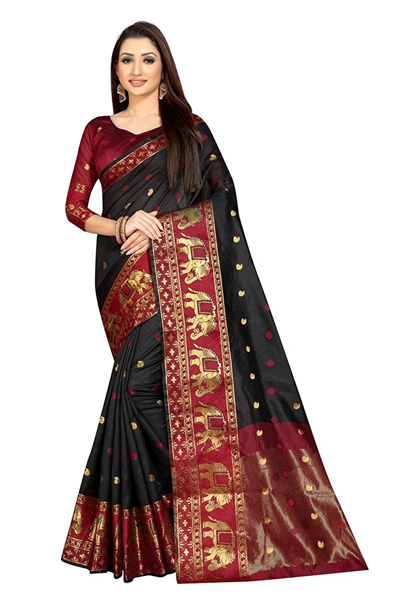 Anni Designer Women's Black Color Banarasi Silk Saree With Blouse Piece