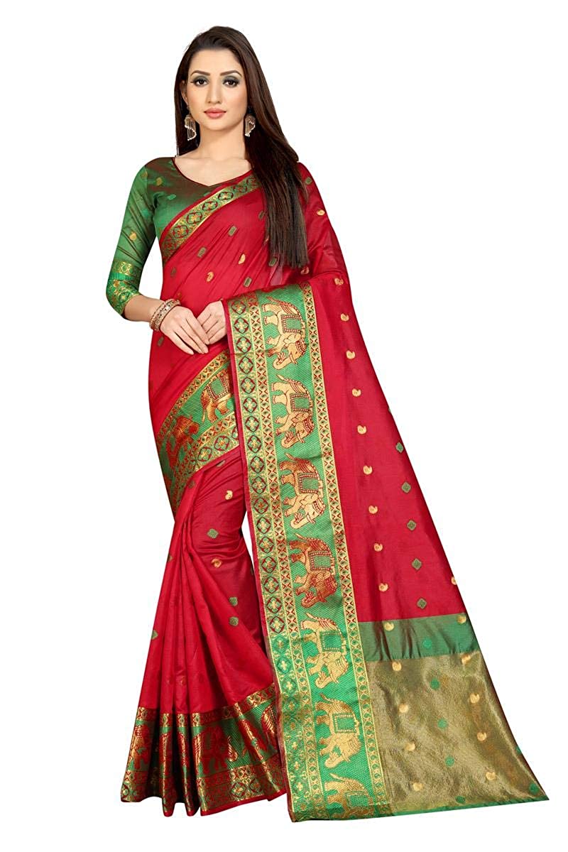 Anni Designer women's Red color banarasi Silk woven designer Saree with blouse piece