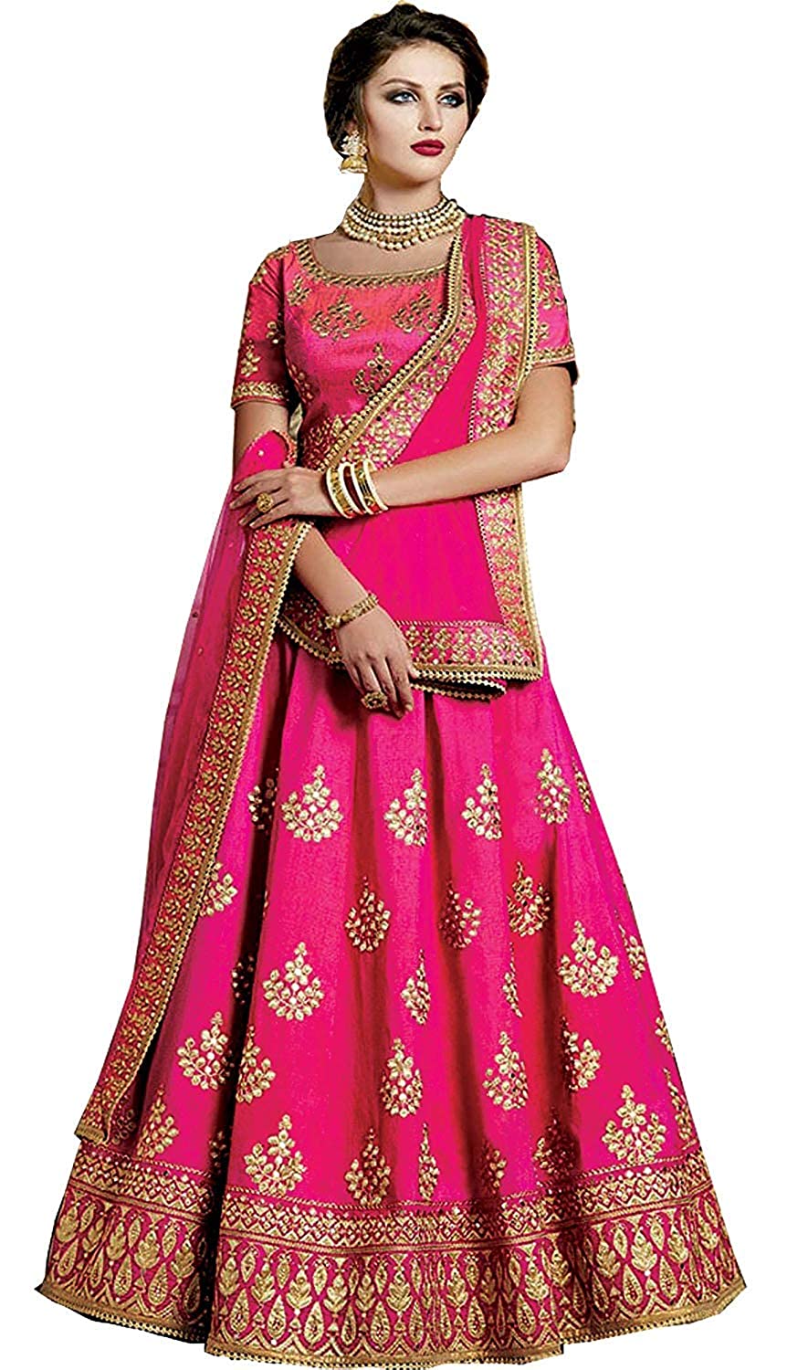 Fast Fashions Women's Silk Blend Semi-stitched Pink Color Lehenga Choli