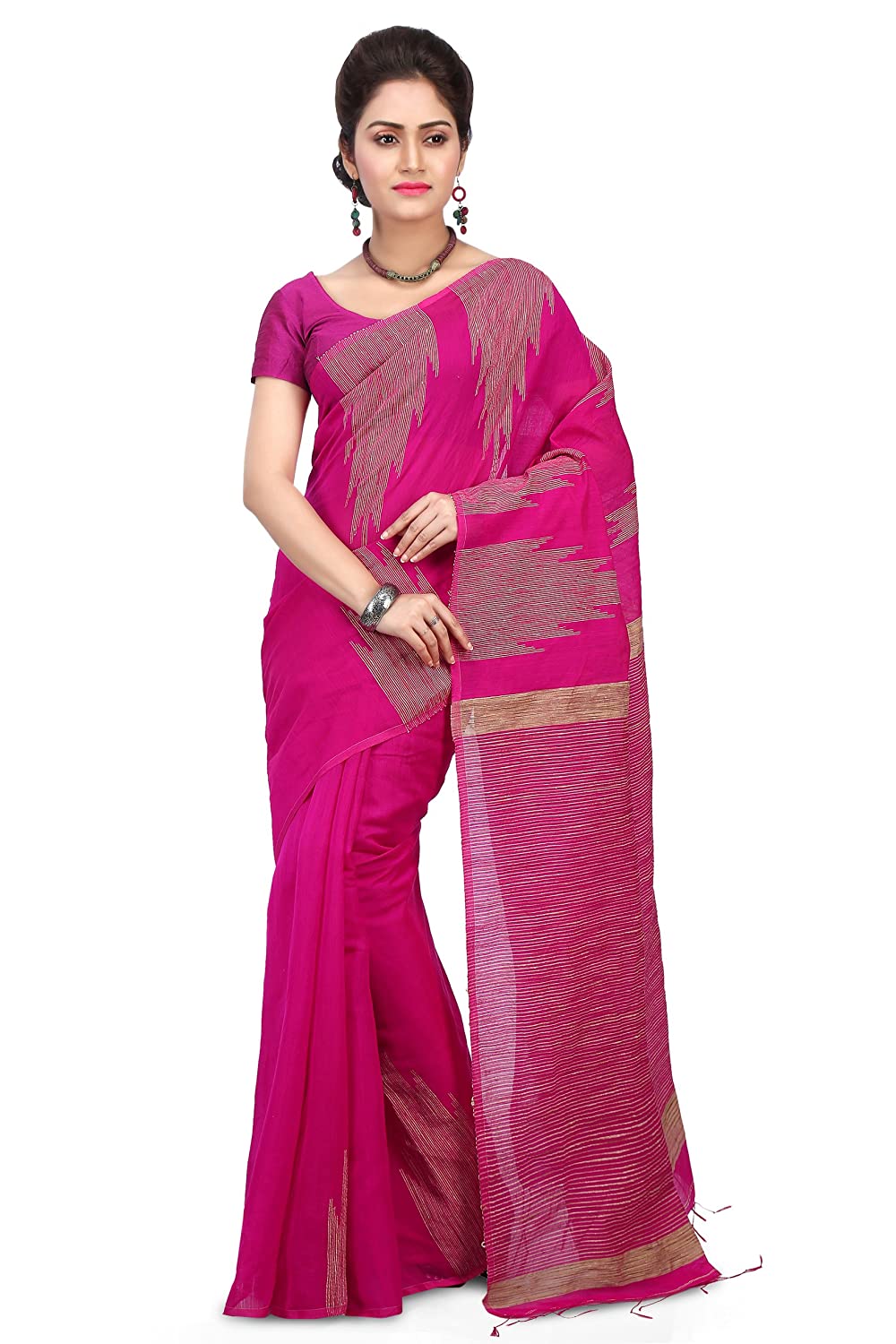 WoodenTant Women's Tant Silk & Cotton Pink Colour Saree With Blouse Piece